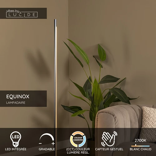 Lucide EQUINOX - Lampadaire - LED Dim. - CCT - 1x26W 2700K/4000K - Détecteur à balayage manuel - Fer gris | Vibes - USP